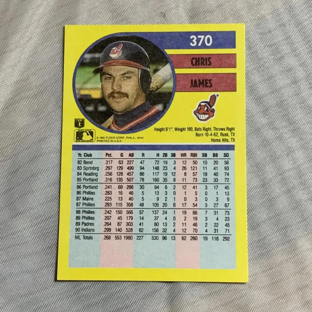 1991 Fleer Chris James Cleveland‎ Indians Baseball Card #370
